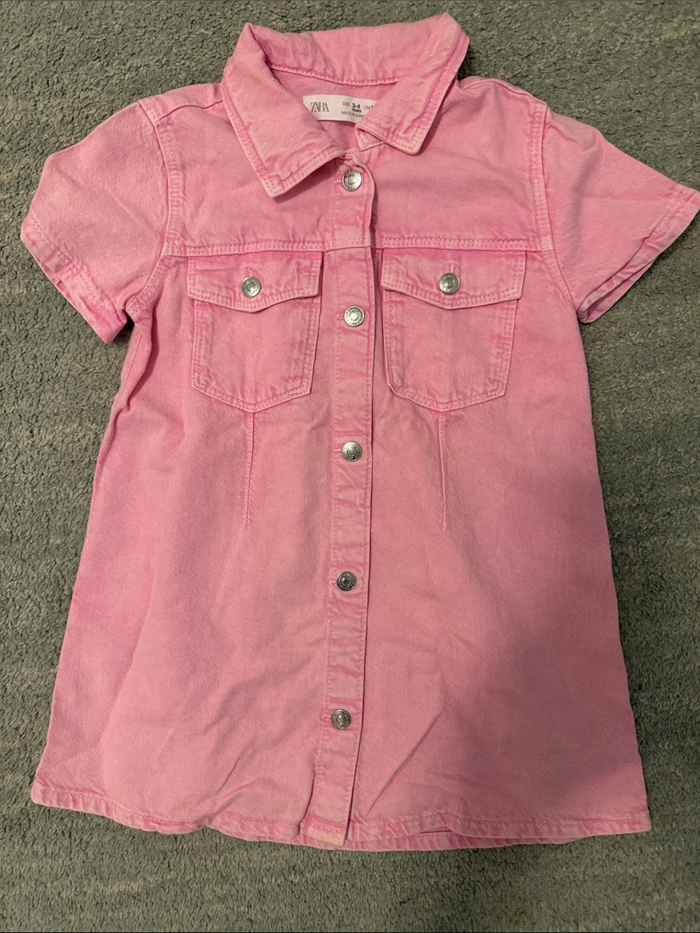 ZARA Pink Short-Sleeve Button Denim Dress